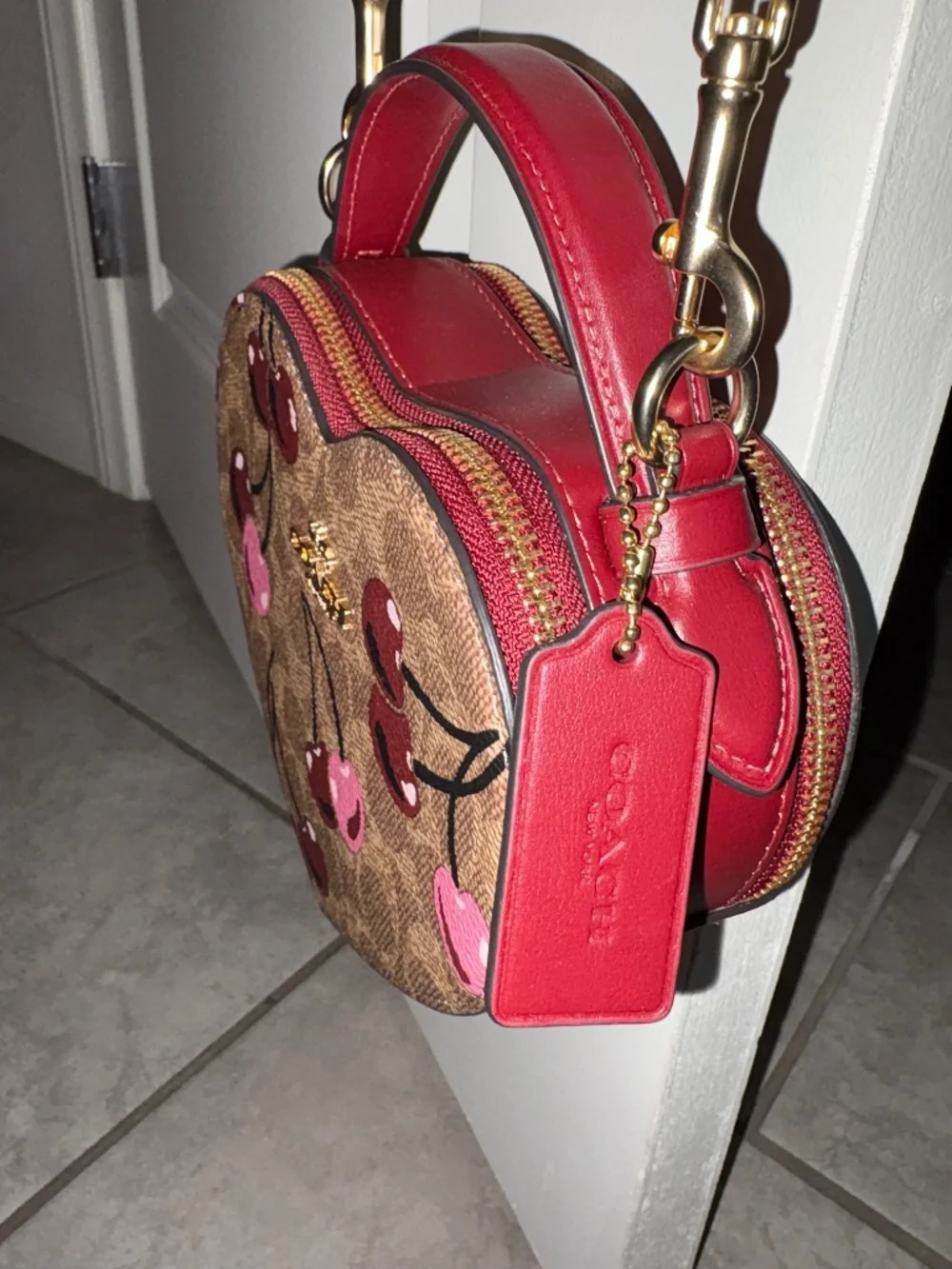 COACH ♥️ Crossbody Bag Canvas Leather Cherry Print